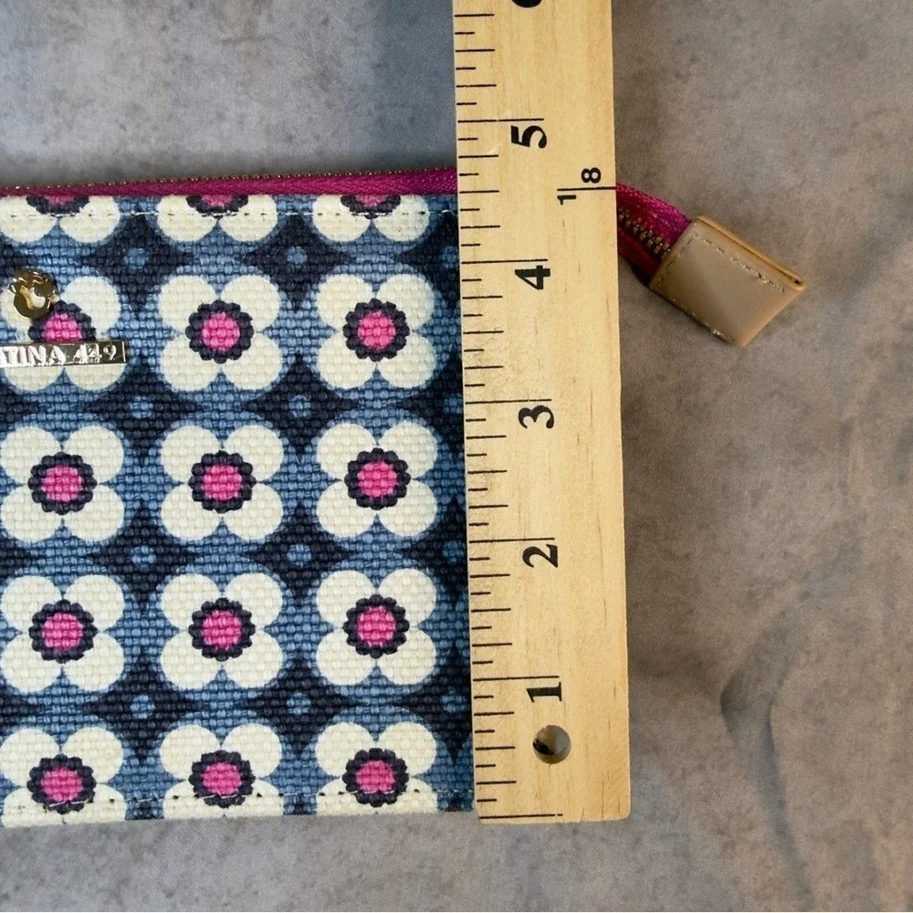 Spartina 449 Floral Wristlet Wallet Blue Pink Cream Linen Leather‎ Small